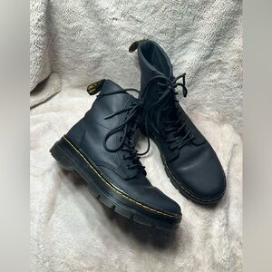 Dr. Martens Black Lace-Up Combat Boots with Yellow Stitching